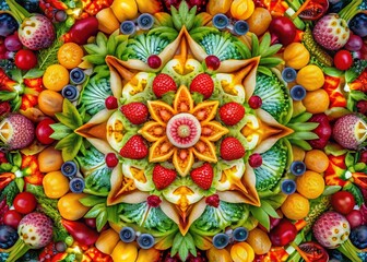 Fototapeta premium Abstract Food Photography: Multicolor Geometric Kaleidoscope of Culinary Art