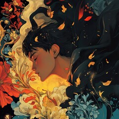 Dreamlike Portrait: A Man Amidst Vibrant Flowers