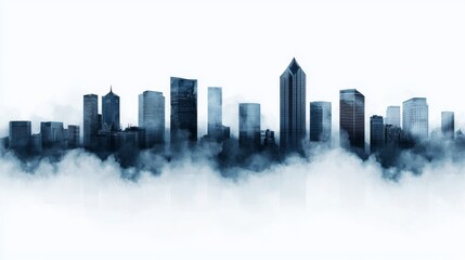 Fototapeta premium City skyline emerging from fog with a sleek, modern aesthetic.