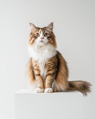 Playful cat portrait in minimalist studio setting indoor photography