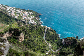 Amalfi Coast road seen from above, Praiano, Positano. Italy