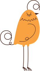 Minimalist illustration of an orange bird with curled tail and delicate features, showcasing whimsical and playful line art design. Whimsical Orange Bird Line Art Illustration