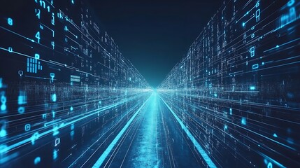 Stunning Futuristic Digital Painting: Data Stream Highway Through Cyberspace. AI Generated