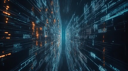 Fototapeta premium Stunning Futuristic Digital Illustration: Data Streams Flowing Through Cyberspace. AI Generated