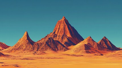 Majestically Rising Desert Peaks: A Stunning 3D Render in a Vibrant, Surreal Style. AI Generated
