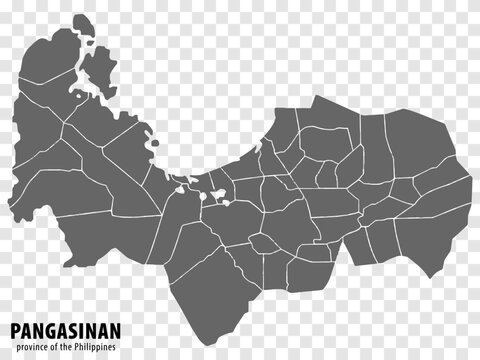 Blank map Pangasinan of Philippines. High quality map Province of Pangasinan with districts on transparent background for your web site design, logo, app, UI.  Republic of the Philippines.  EPS10.
