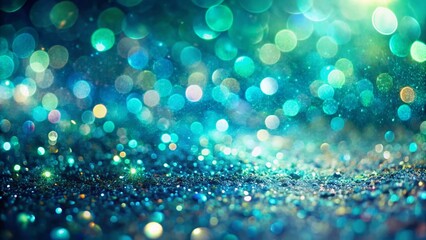 Abstract Teal Green Blue Glitter Sparkle Bokeh Background - Glowing Light Texture