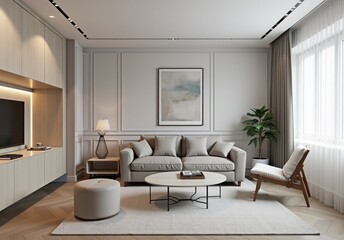 Fototapeta premium modern luxury european apartment loft with scandinavian furniture design