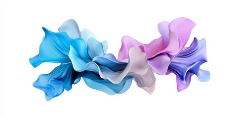 An illustration of a futuristic abstract background in 3D rendering, with iridescent glass ribbons and holographic lines forming curved shapes on a white backdrop, emphasizing a gradient of geometric