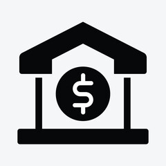 Bank Icon Vector. Bank front building illustration icon set. Bank building icon. Home Loan Icon.