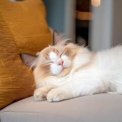 Sleeping cat relaxing at home cozy environment peaceful scene