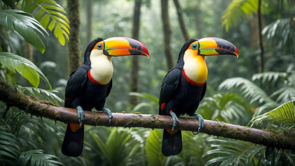 Obraz premium Toucan Perched on a Branch in the Forest for Exotic Wildlife Photography