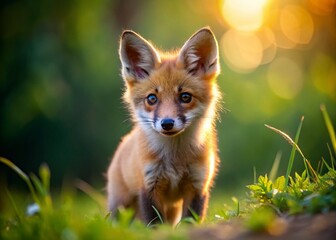 Obraz premium Adorable Fox Kit, 4K PNG Cute Wildlife Animal Image, Right Side Copy Space