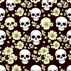 Floral Skull Seamless Pattern 