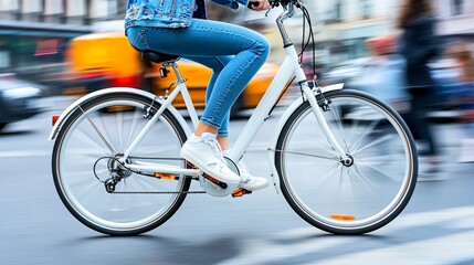 Naklejka premium Eco-Conscious City Biking in a Green Park Setting