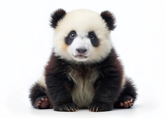 Fototapeta premium Adorable Panda Bear Cub on Pure White Background - Perfect for Children's Books & Designs