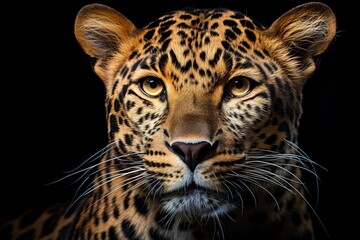 Fototapeta premium close-up leopard on dark background, portrait of big wild cat