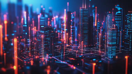 Obraz premium Smart digital Innovation city with connection network reciprocity over the cityscape. of future smart wireless city and social media networking systems that connects business people with in city