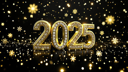 Golden and diamond 3d 2025 with golden flakes and sparkling. 300dpi. happy new year concept header and design 