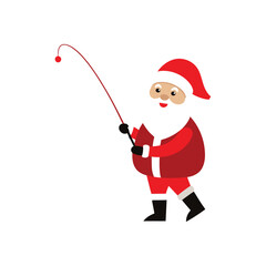 Santa Claus Fishing Vector Illustration &ndash; Christmas Fishing with Rod Art