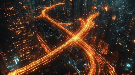 Fototapeta premium Smart digital Innovation city with connection network reciprocity over the cityscape. of future smart wireless city and social media networking systems that connects business people with in city