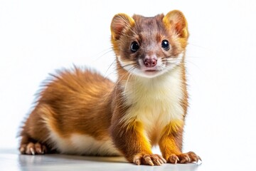 Fototapeta premium Adorable Weasel Isolated on White Background - Cute Wildlife Stock Photo