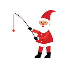 Santa Claus Fishing Vector Illustration &ndash; Christmas Fishing with Rod Art