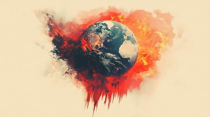 Fiery Digital Painting: A Gloomily Realistic Depiction of a Burning Planet. AI Generated