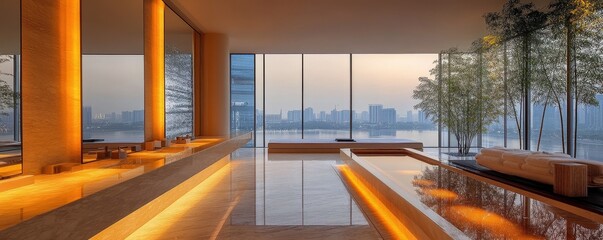 Fototapeta premium Modern minimalistic design residential bathroom interior