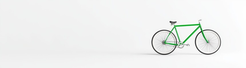 A straightforward depiction of a green bicycle on a white surface, focusing on its design and hue.