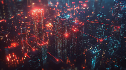 Obraz premium Smart digital Innovation city with connection network reciprocity over the cityscape. of future smart wireless city and social media networking systems that connects business people with in city