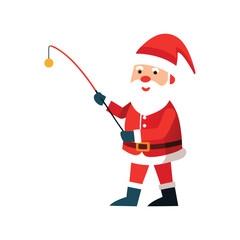 Santa Claus Fishing Vector Illustration &ndash; Christmas Fishing with Rod Art