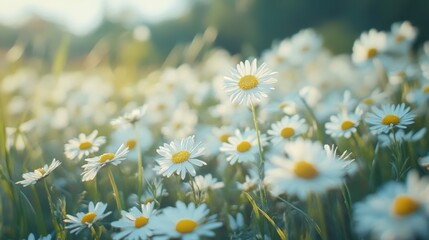 Oil painting landscape - meadow of daisies