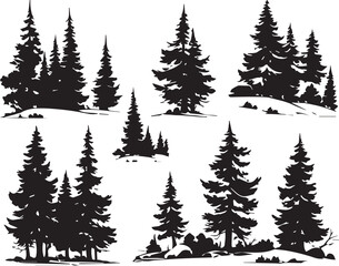 Obraz premium Set Trees. Hand drawn vector illustration 