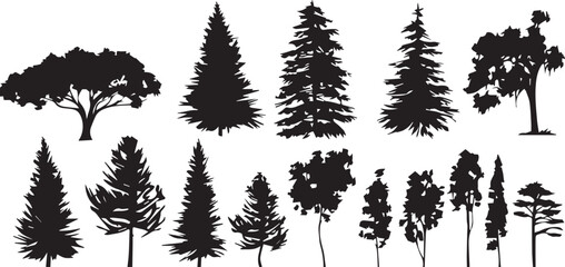 Set Trees. Hand drawn vector illustration	