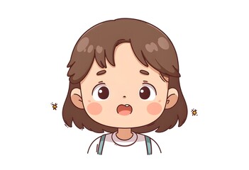 Adorable Girl Child Cartoon Illustration Brown Hair Surprised Expression