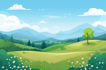 Obraz premium A Peaceful Green Valley Landscape with Mountains in the Distance