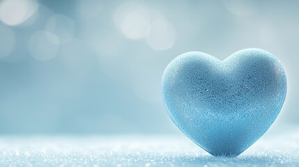 Obraz premium Frosted Blue Heart Shaped Ice Sculpture on Sparkling Winter Background with Soft Bokeh Lights