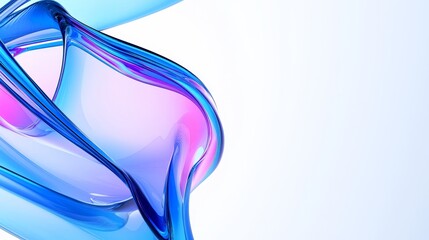 Naklejka premium A fluid blue and purple abstract shape, featuring layered curved lines, rendered in Cinema4D style on a white background. The animated, wavy pattern, resembling liquid glass, showcases a