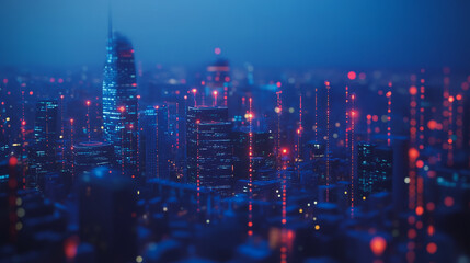 Obraz premium Smart digital Innovation city with connection network reciprocity over the cityscape. of future smart wireless city and social media networking systems that connects business people with in city