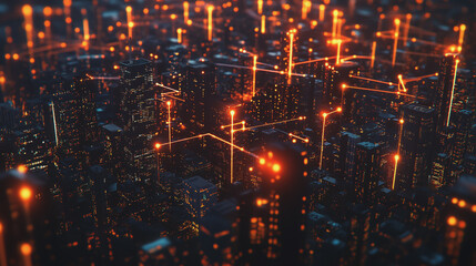 Obraz premium Smart digital Innovation city with connection network reciprocity over the cityscape. of future smart wireless city and social media networking systems that connects business people with in city