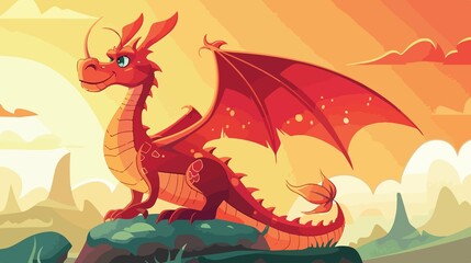 Colorful Cartoon Dragon Vector Illustration for Kids Book Cover Design