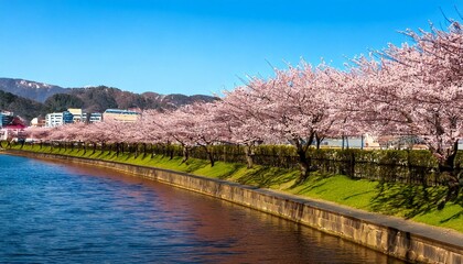 川沿いの堤防の桜並木