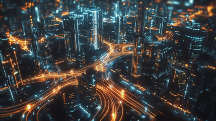 Smart digital Innovation city with connection network reciprocity over the cityscape. of future smart wireless city and social media networking systems that connects business people with in city