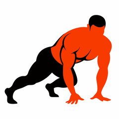 Bodybuilder performing a push-up on the ground vector silhouette on a white background