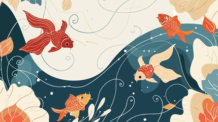 Fancy Goldfish Cartoon Vector Illustration Isolated on White Background