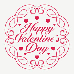 Happy Valentine's Day Calligraphy Banner with Hearts vector silhouette with white background.