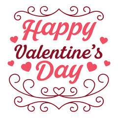 Happy Valentine's Day Calligraphy Banner with Hearts vector silhouette with white background.
