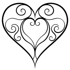Love heart symbol engraved with baroque ornament