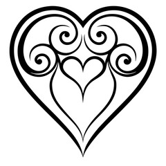 Love heart symbol engraved with baroque ornament